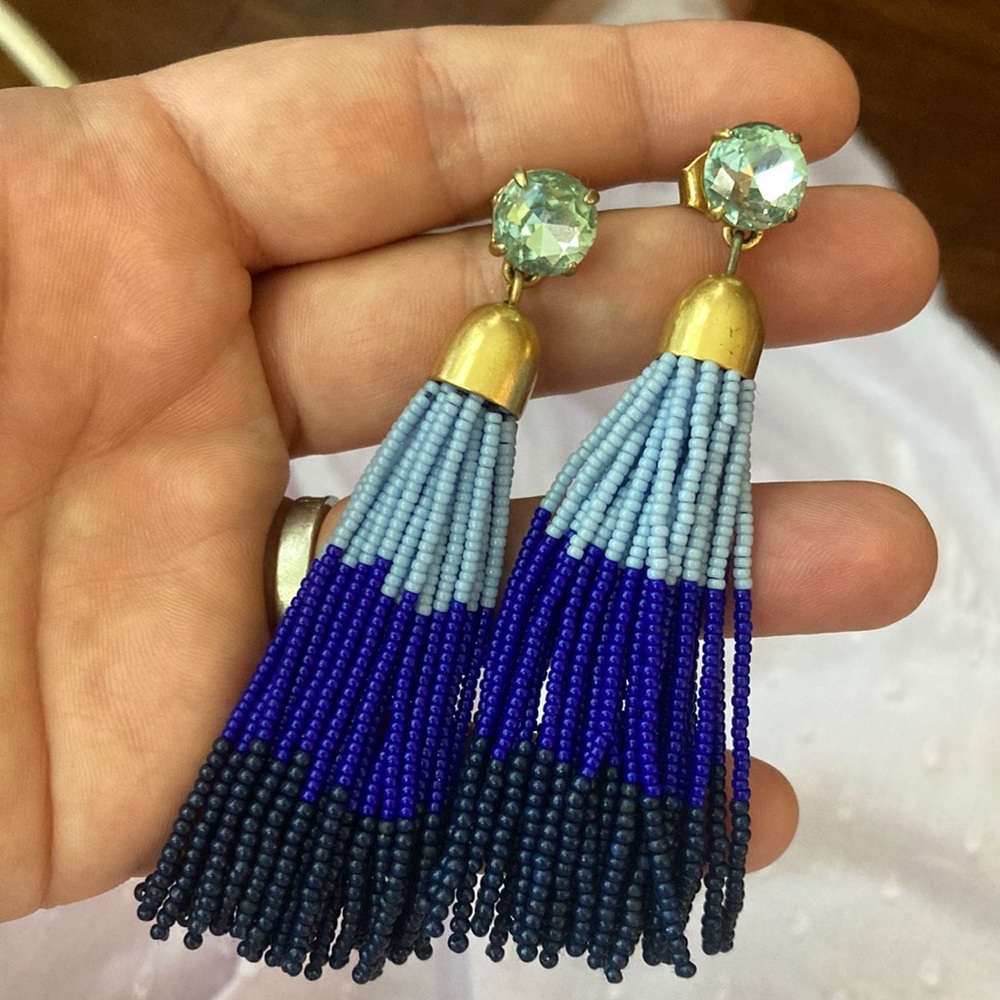 J Crew Rhinestone and Bead Tassel Earrings